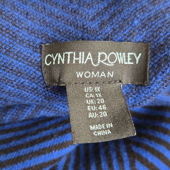 Cynthia Rowley Blue Black Striped Mock Neck Sweater 1X Plus Size - Picture 4 of 6